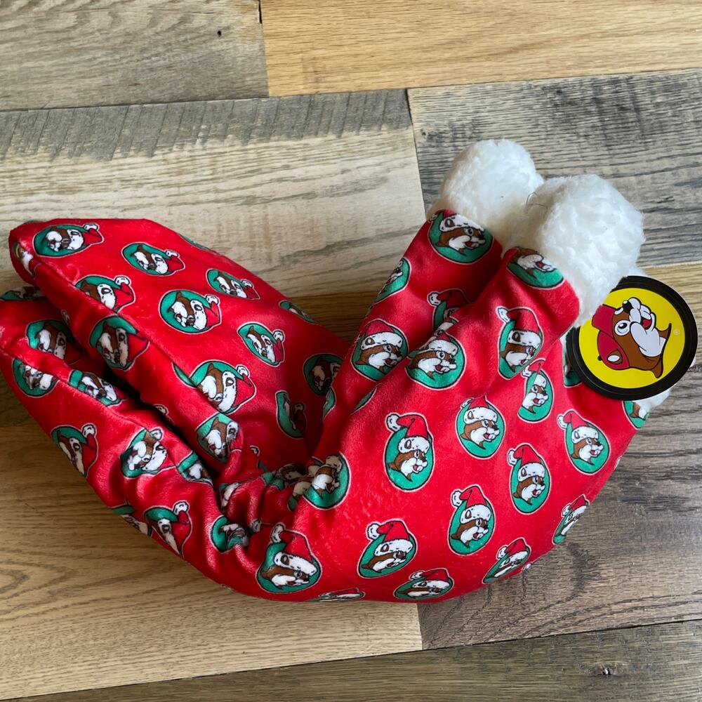 Buc-ee's Christmas Slipper Socks Red Santa Beaver Plush Booties NWT